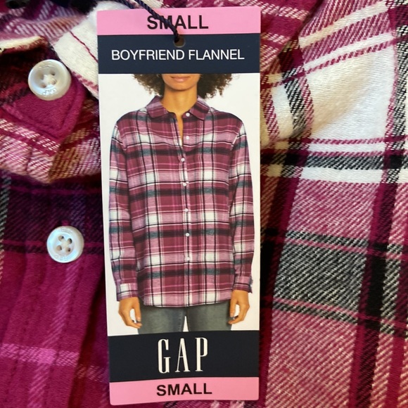GAP boyfriend flannel shirt sz S plaid fuchsia black NWT - Picture 7 of 8